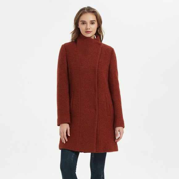 Kenneth Cole Long Pea Coat Cowl Neck Mauve - Picture 9 of 10